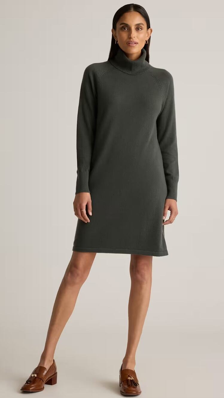 New Quince Women’s S Mongolian Cashmere Turtleneck Dress Moss Green Party